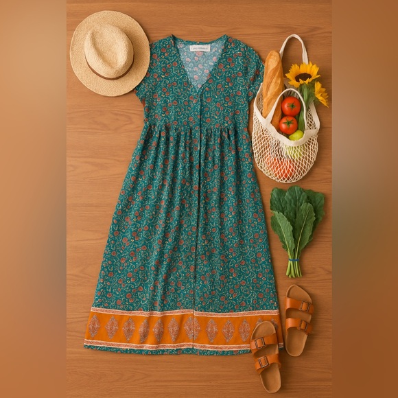 NATURAL LIFE Teal and Orange Midi Dress - Picture 13 of 13
